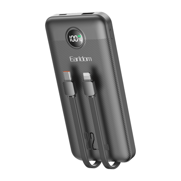 Earldom 10000mAh 2-in-1 Power Bank – Built-in Lightning & USB-C Cables, 22.5W Fast Charging
