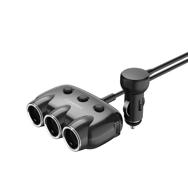 Earldom 120W Car Cigarette Lighter Splitter – 3 Sockets + 2 USB Ports, On/Off Switch, 12-24V Input for Car & Truck