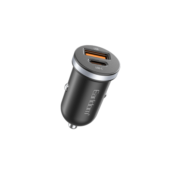 Earldom 30W PD + USB Car Charger – USB-C PD30W & USB-A QC30, Aluminum Alloy, 12-24V Input