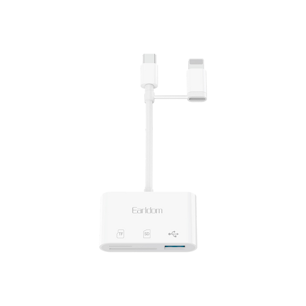 Earldom 4-in-1 OTG Card Reader – SD/TF + USB + USB-C + Lightning, for iPhone, Android, PC, Mac
