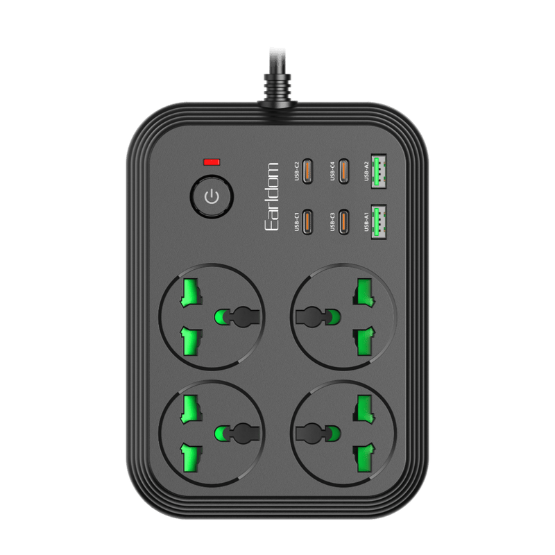 Earldom ES-SC30-EU black power strip with 4 universal sockets, 4 USB-C and 2 USB-A