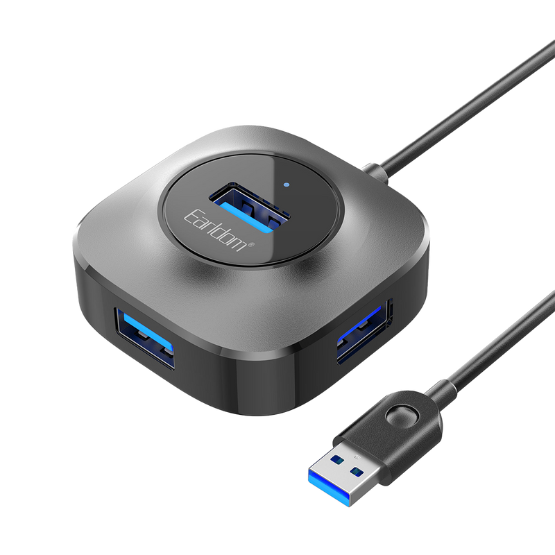 Earldom ET-HUB06 4-port USB 2.0 hub in gray with attached USB cable