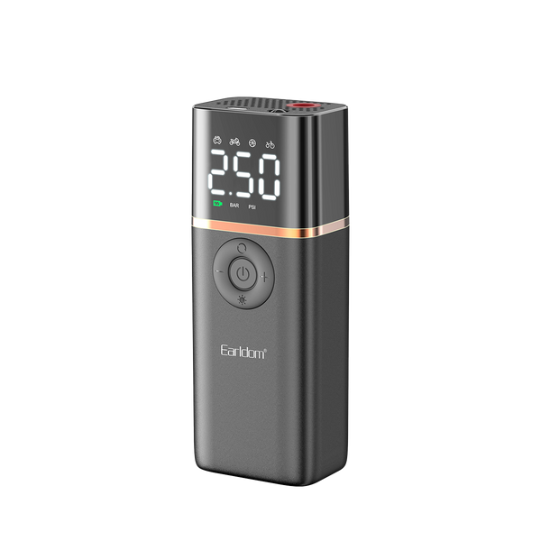 Earldom Cordless Tire Inflator – 4000mAh Battery, 15000 cm³/min, 20-Min Runtime, Digital Display for Car & Bike Tires