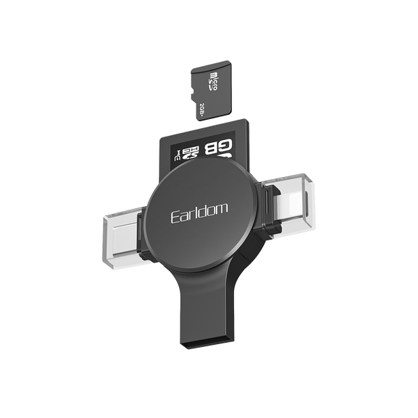 Earldom 5-in-1 Universal Card Reader – SD/TF + USB + USB-C + Lightning, OTG for iPhone, Android, PC, Mac