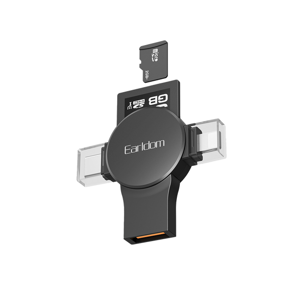 Earldom 5-in-1 OTG Card Reader – SD/TF + USB + USB-C + Lightning, for iPhone, Android, PC, Mac
