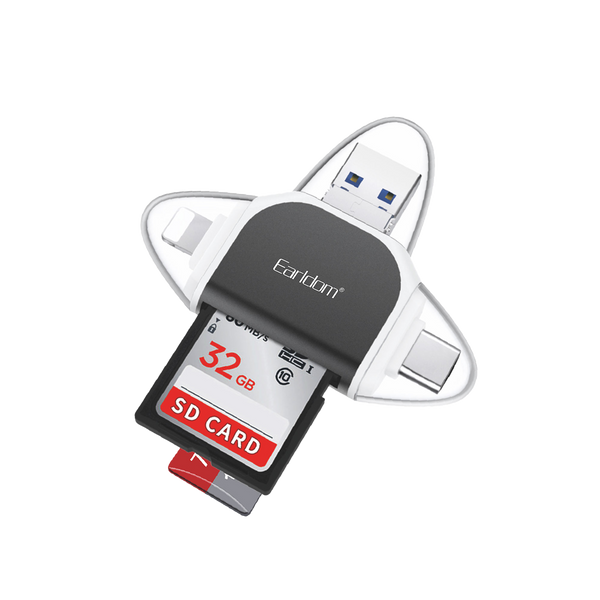 Earldom 6-in-1 OTG Card Reader – SD/TF + USB + USB-C + Lightning + Micro USB, for iPhone, Android, PC, Mac