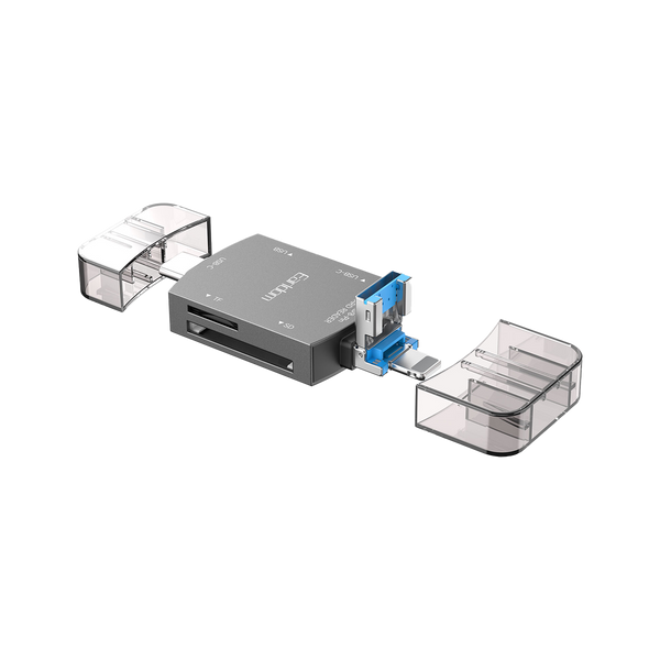 Earldom 7-in-1 Universal Card Reader – SD/TF + USB + USB-C + Lightning + Extra USB-C Input, for iPhone, Android, PC, Mac