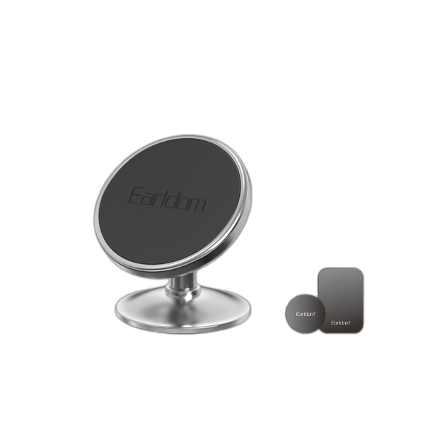 Earldom Full-Metal Aluminum Magnetic Car Mount – 360° Rotation for Dashboard, Silver & Black Options