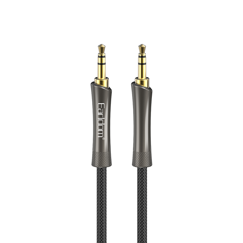 Earldom ET-AUX56 braided 3.5mm AUX cable with zinc alloy plugs, front view