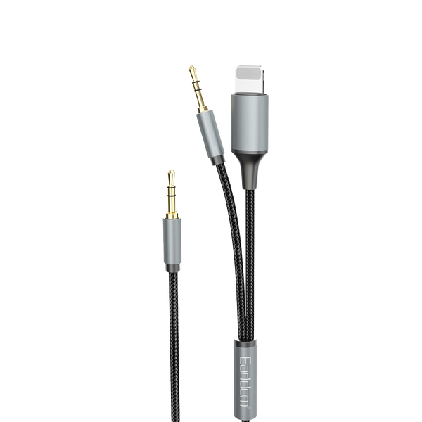 Earldom 2-in-1 Lightning to 3.5mm Audio Cable – 1.2M, Aluminum Alloy + Braided, for iPhone, iPad, iOS Devices