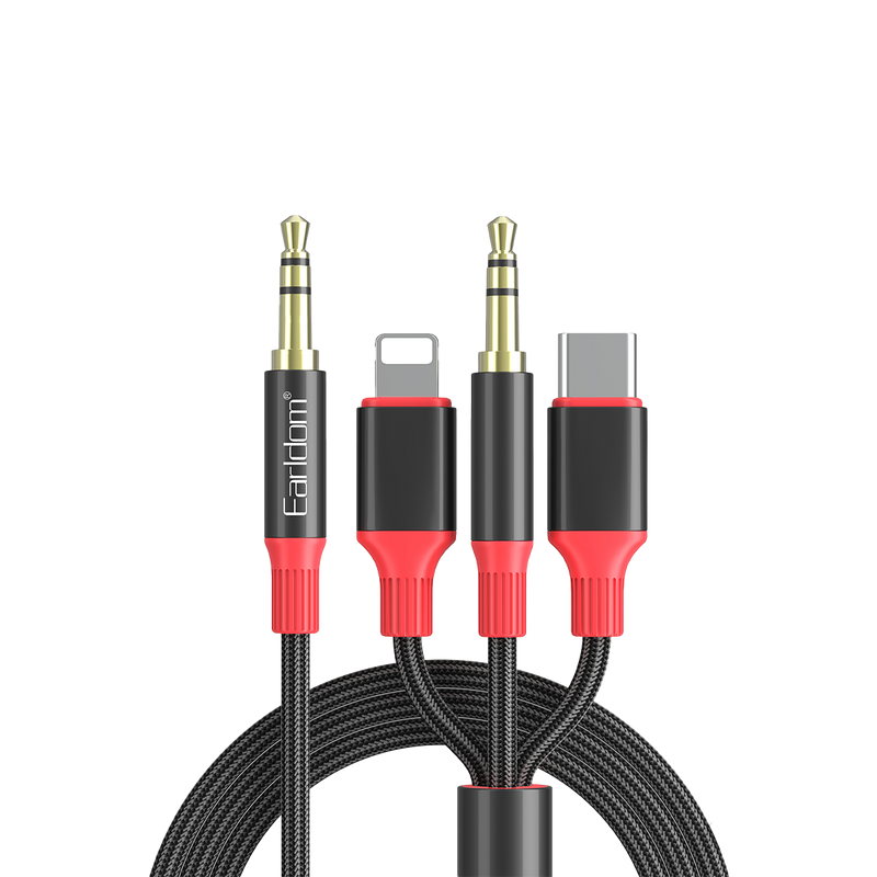 Earldom ET-AUX77 black and red 3-in-1 cable, Lightning, USB-C and 3.5mm to 3.5mm