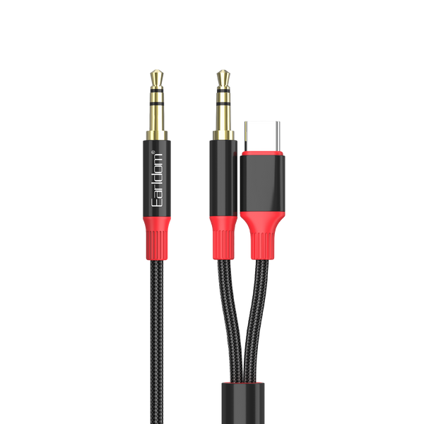 Earldom 2-in-1 3.5mm to USB-C + 3.5mm Audio Cable – 1.2M, Metal + Nylon, for Android, iPhone 15/16, Laptops
