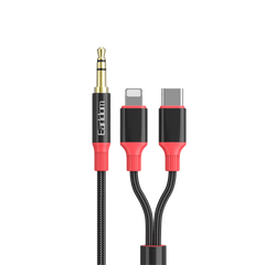 Earldom 2-in-1 3.5mm to Lightning + USB-C Audio Cable – 1.2M, Metal + Nylon, for iPhone, iPad, Android, Laptops