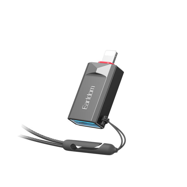 Earldom Lightning OTG Adapter – Zinc Alloy, Built-in Lanyard, USB 2.0, for iPhone, iPad, iOS Devices