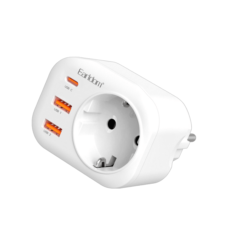 Earldom ES-SC18 white EU socket extender with USB-C and 2 USB-A ports