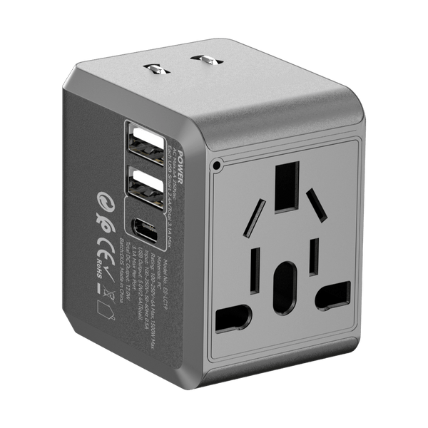 Earldom Universal Travel Adapter with 2 USB and 1 USB-C Ports (EU/US/UK)