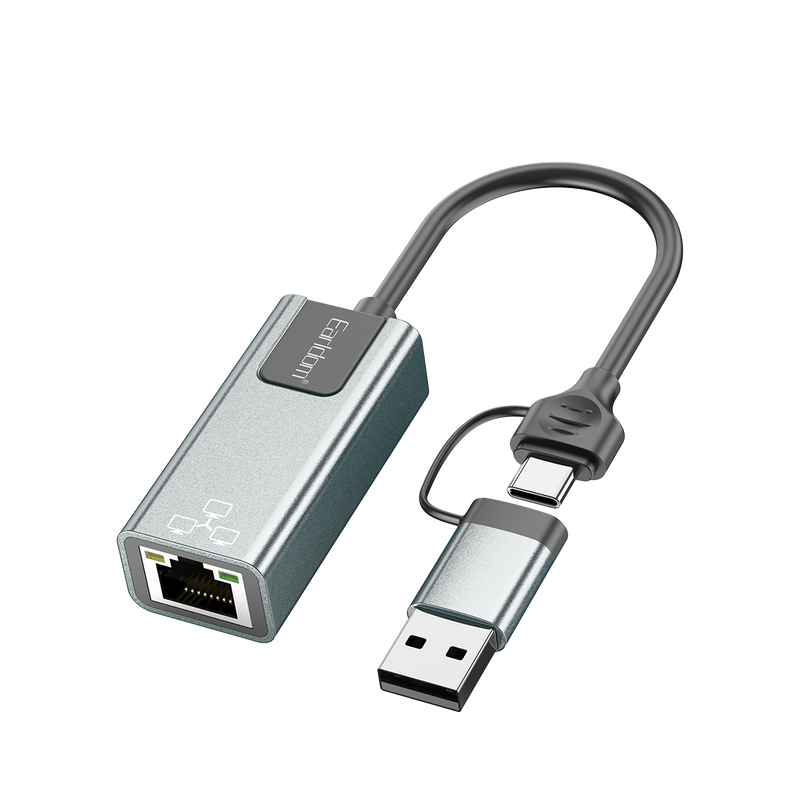 Earldom ET-NC3 2-in-1 USB-A and USB-C to RJ45 Ethernet adapter, aluminum alloy