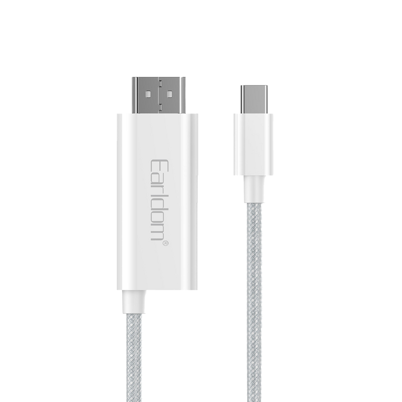 Earldom ET-W40 white braided USB-C to HDMI cable with PD charging port