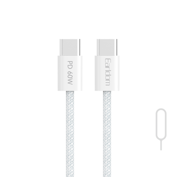 Earldom USB-C to USB-C Charging Cable – 1M, Braided, for iPhone 16, Samsung, Android, Laptops – White