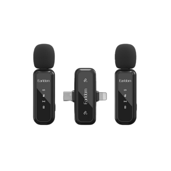 Earldom Wireless Microphone System – Transmitter + Receiver, Noise Reduction for Vlogging & Interviews
