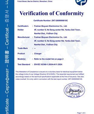 Earldom Charger Verification of Conformity