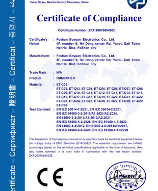 Earldom Humidifier Certificate of Compliance