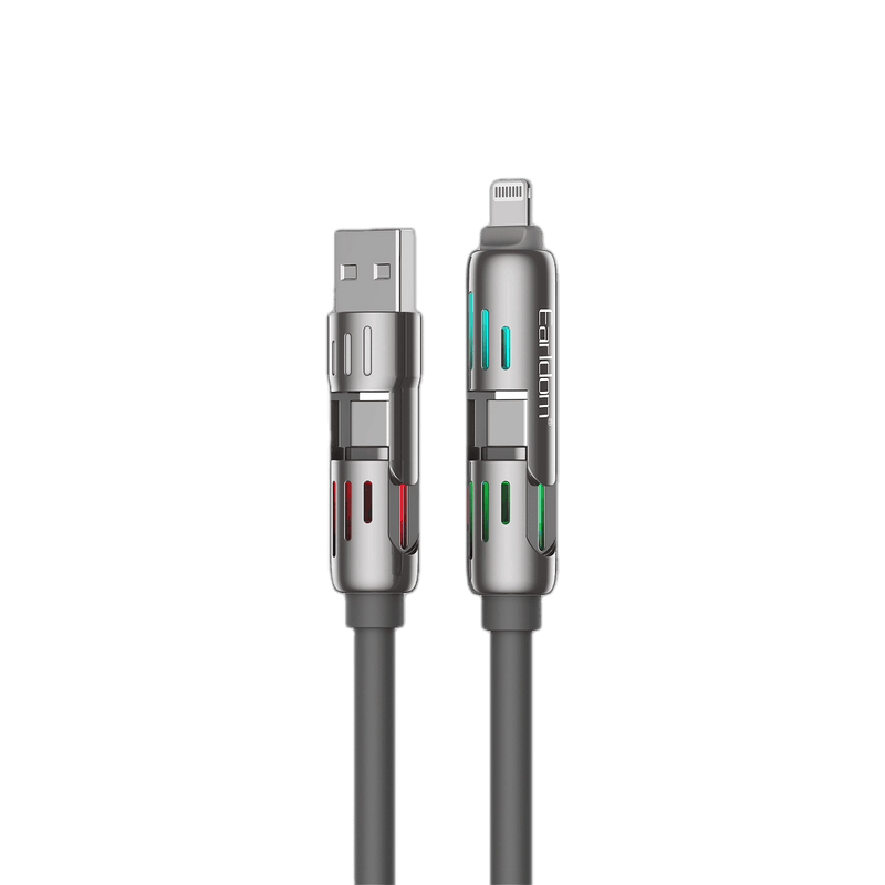 Earldom EC-IC02 gray 4-in-1 silicone cable with USB-A, USB-C and Lightning heads