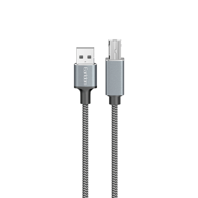 Earldom EC-PC01 USB-A to USB-B printer cable with gray braided jacket