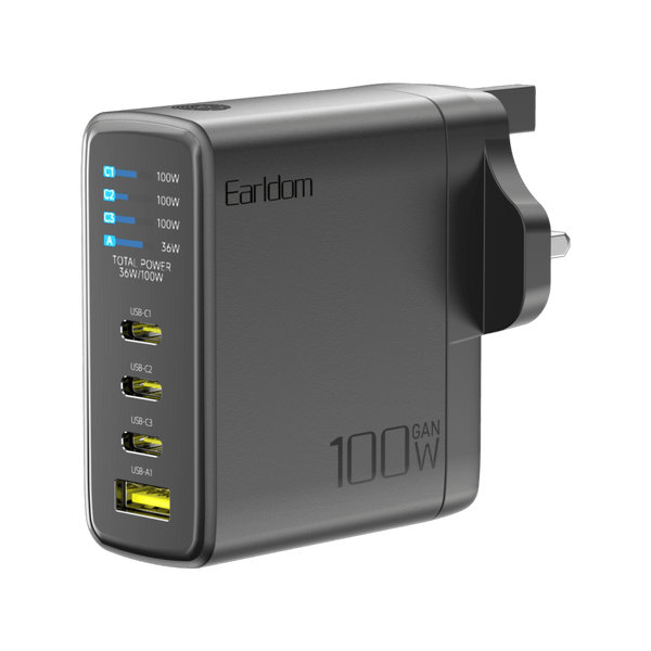 Earldom 100W GaN Charger with Digital Display (UK Plug)