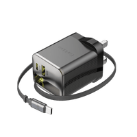 Earldom 100W GaN Charger with Retractable USB-C Cable (UK Plug)