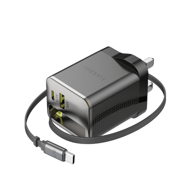 Earldom 100W GaN Charger with Retractable USB-C Cable (UK Plug)