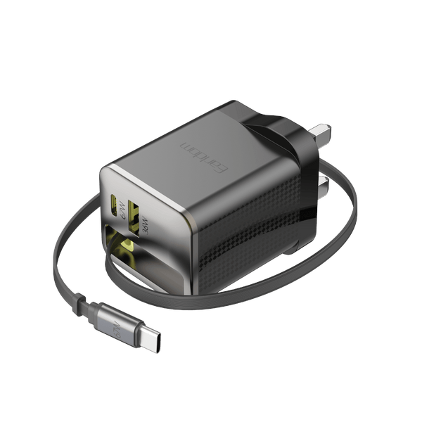 Earldom 100W GaN Charger with Retractable USB-C Cable (UK Plug)