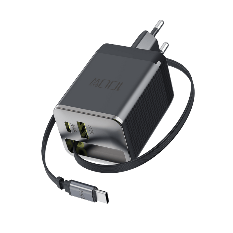 Earldom ES-EU56 100W GaN charger with built-in 70cm retractable USB-C cable and EU plug