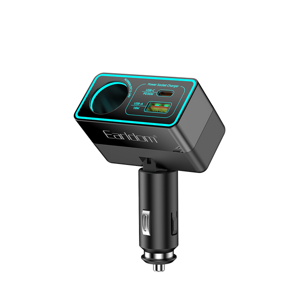 Earldom 120W Car Charger – 1 Cigarette Lighter Socket + USB-A + USB-C PD36W, 12-24V for Car & Truck