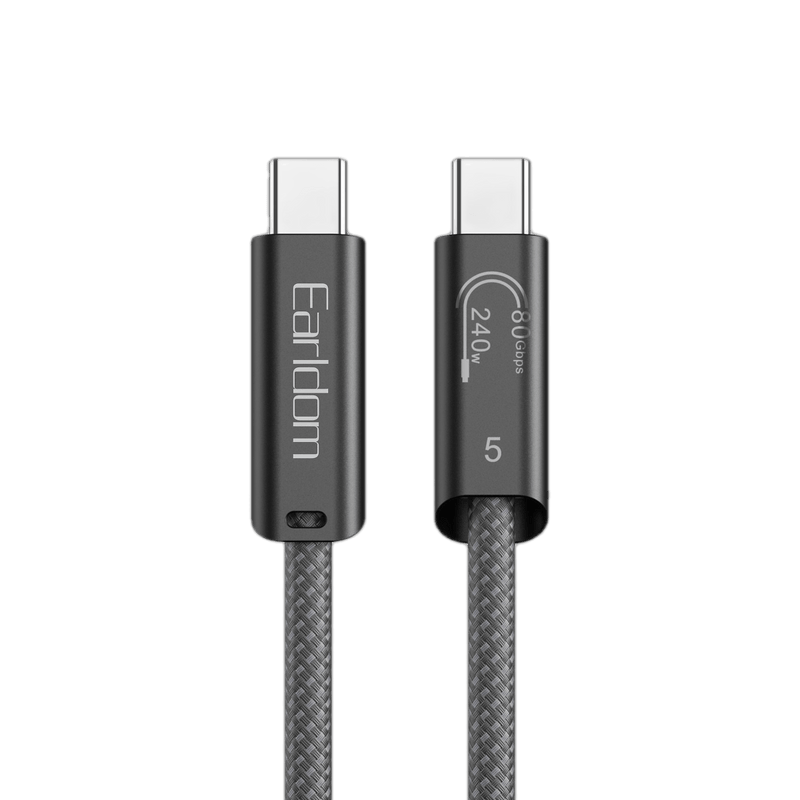 Earldom Thunderbolt 5 USB-C Cable – 240W PD, 120Gbps, 8K Display, 1M/2M, Pure Copper + Aluminum – Black/Silver