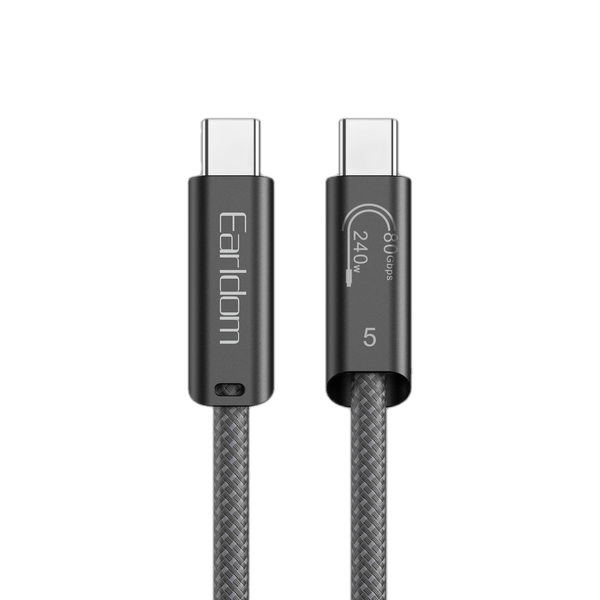 Earldom Thunderbolt 5 USB-C Cable – 240W PD, 120Gbps, 8K Display, 1M/2M, Pure Copper + Aluminum – Black/Silver