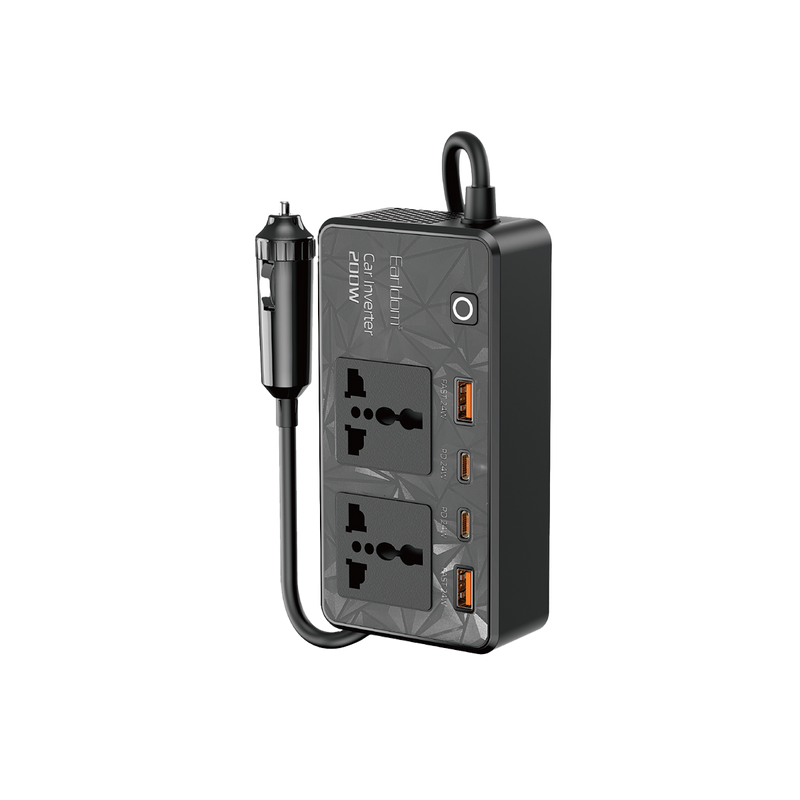 Earldom 200W Car Power Inverter – 12V to 220V AC, 2 AC Outlets + 2 USB-C PD + 2 USB-A for Car, Truck & RV