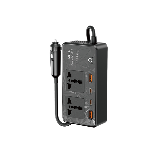 Earldom 200W Car Power Inverter – 12V to 220V AC, 2 AC Outlets + 2 USB-C PD + 2 USB-A for Car, Truck & RV