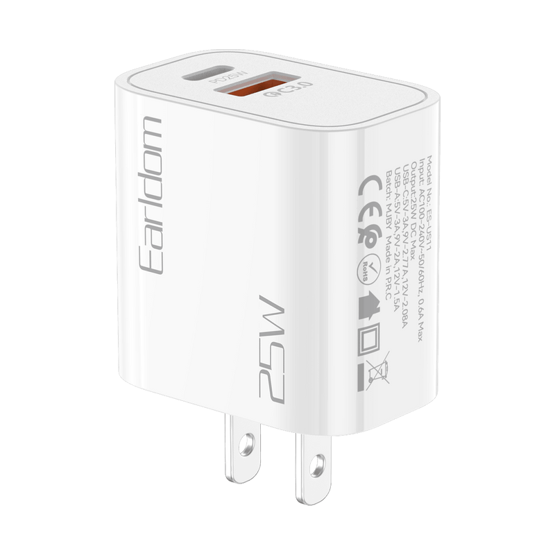 Earldom 25W PD USB-C Charger with USB-A Port (US Plug)