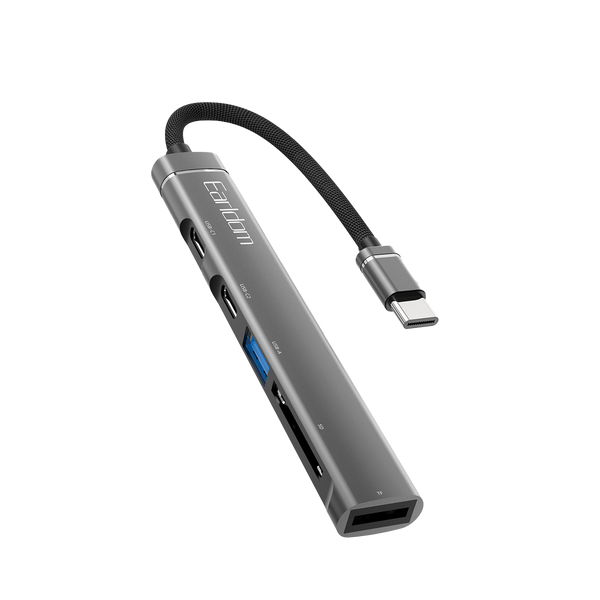 Earldom 5-in-1 USB-C Hub – 2 USB-C + USB-A + SD/TF Card Reader, Aluminum Alloy, for Phone, Tablet, Laptop