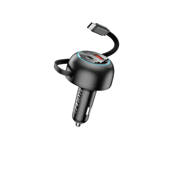 Earldom 60W PD + QC Car Charger – USB-C PD30W, USB-A QC30, Retractable USB-C Cable, 75W Total
