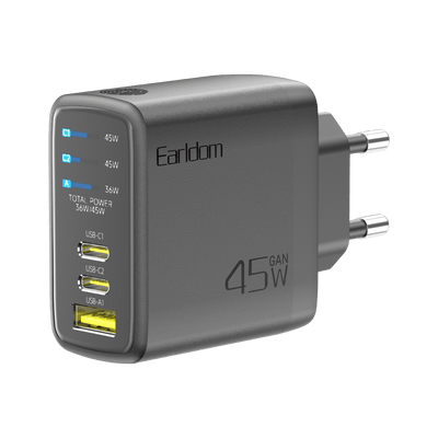 Earldom 65W GaN Charger (3-Port PD, Digital Display)