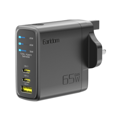 Earldom 65W GaN Charger with Digital Display (UK Plug)