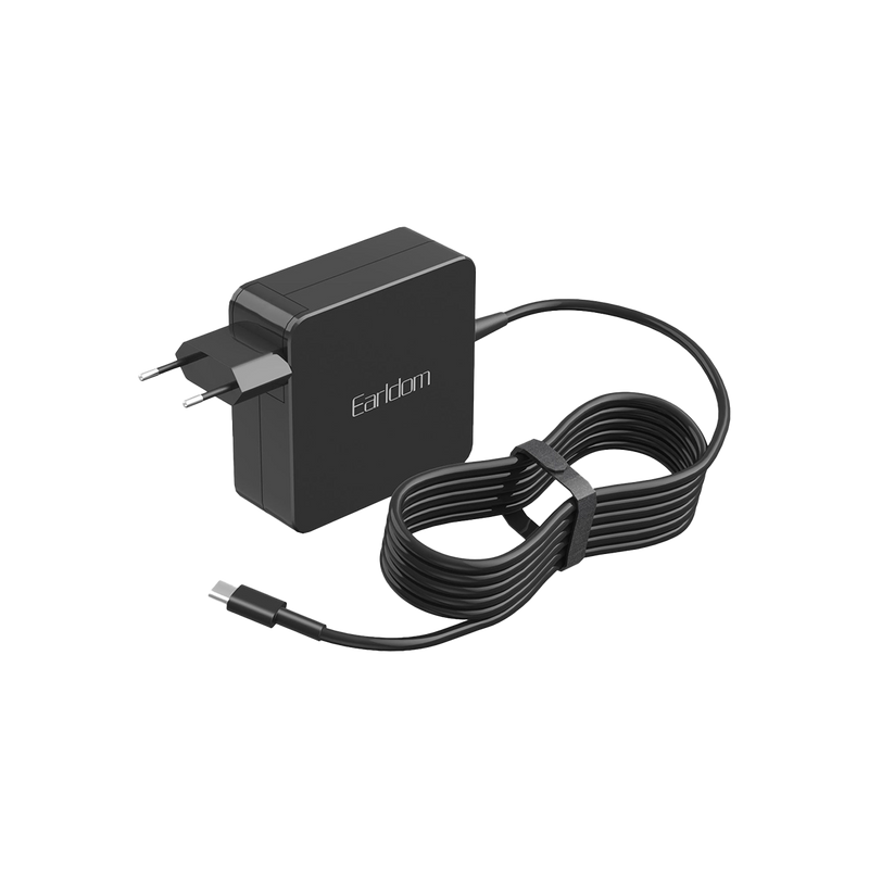 Earldom 65W USB-C Laptop Power Adapter – PD 3.0, 100-240V, 1.2M Cable, EU/UK Plug, Compact Design