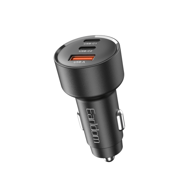Earldom 65W Triple-Port Car Charger – 2 USB-C PD (35W+30W) + USB-A QC30, PC Material, 12-24V Input