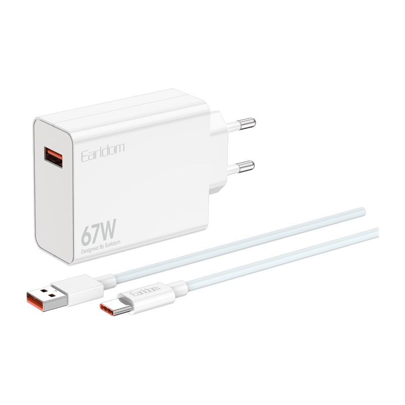 Earldom ES-EU47 67W white charger with USB-A to USB-C cable, EU plug