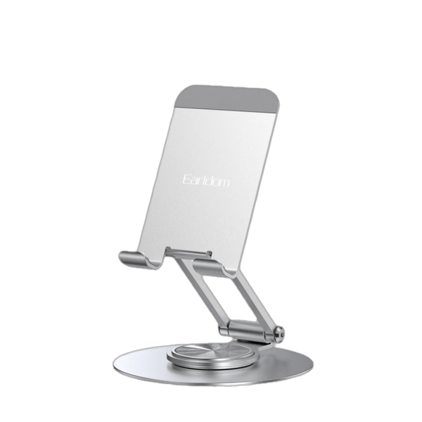 Earldom Aluminum Desktop Stand – 360° Rotating Phone & Tablet Holder for Home, Office, and Streaming