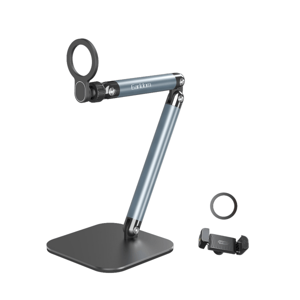 Earldom Desktop Phone Stand – Articulating Arm, 150x150mm Base, Adjustable Height for 6.5" Phones – Metal + ABS