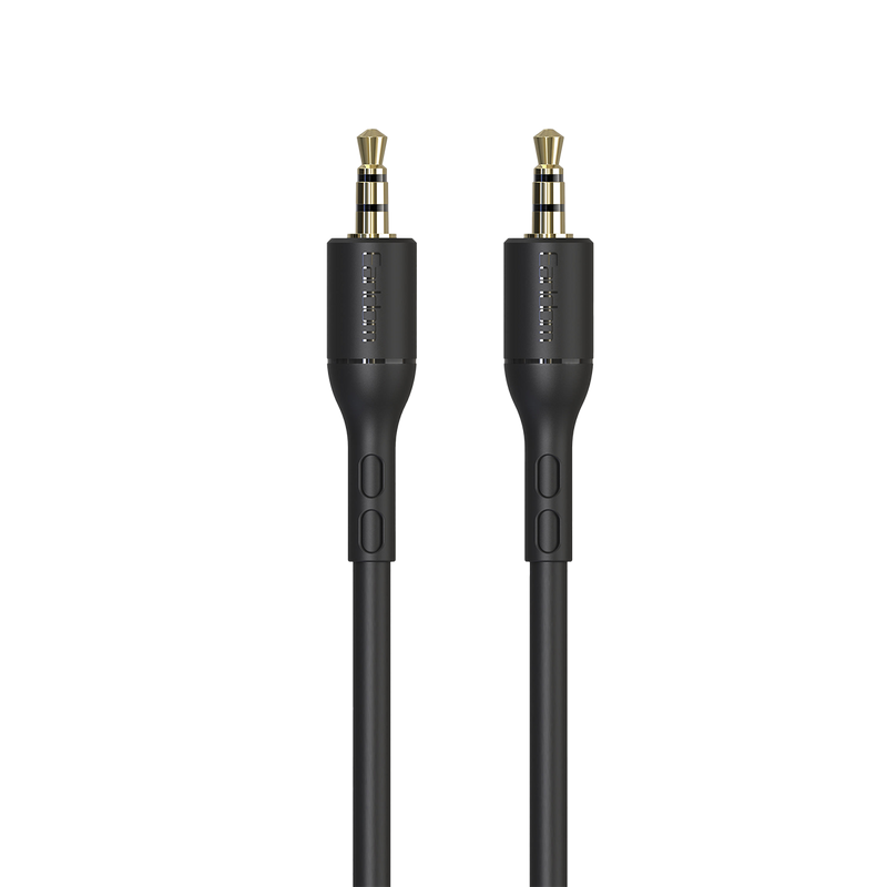 Earldom ET-AUX08 black PVC 3.5mm AUX cable, front view of both plugs