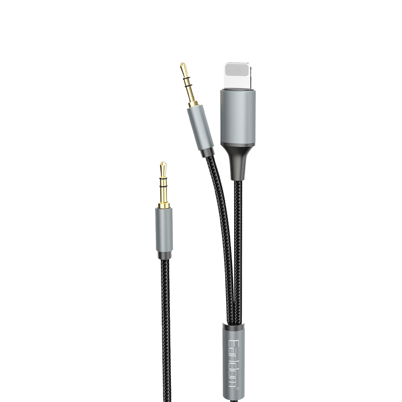 Earldom ET-AUX70 2-in-1 cable, Lightning and 3.5mm to 3.5mm, gray braided
